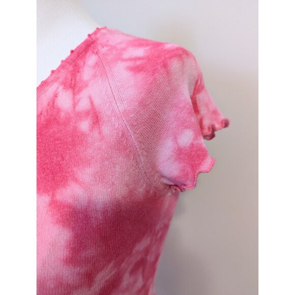 Vintage Y2K Knit Pink Tie Dye T Shirt Lettuce Hem Boho Beach Cute Pastel Sz S - Picture 7 of 12